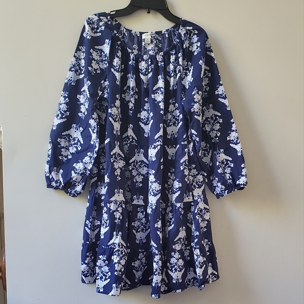 J.Crew Women Floral Navy Ruffle Dress
